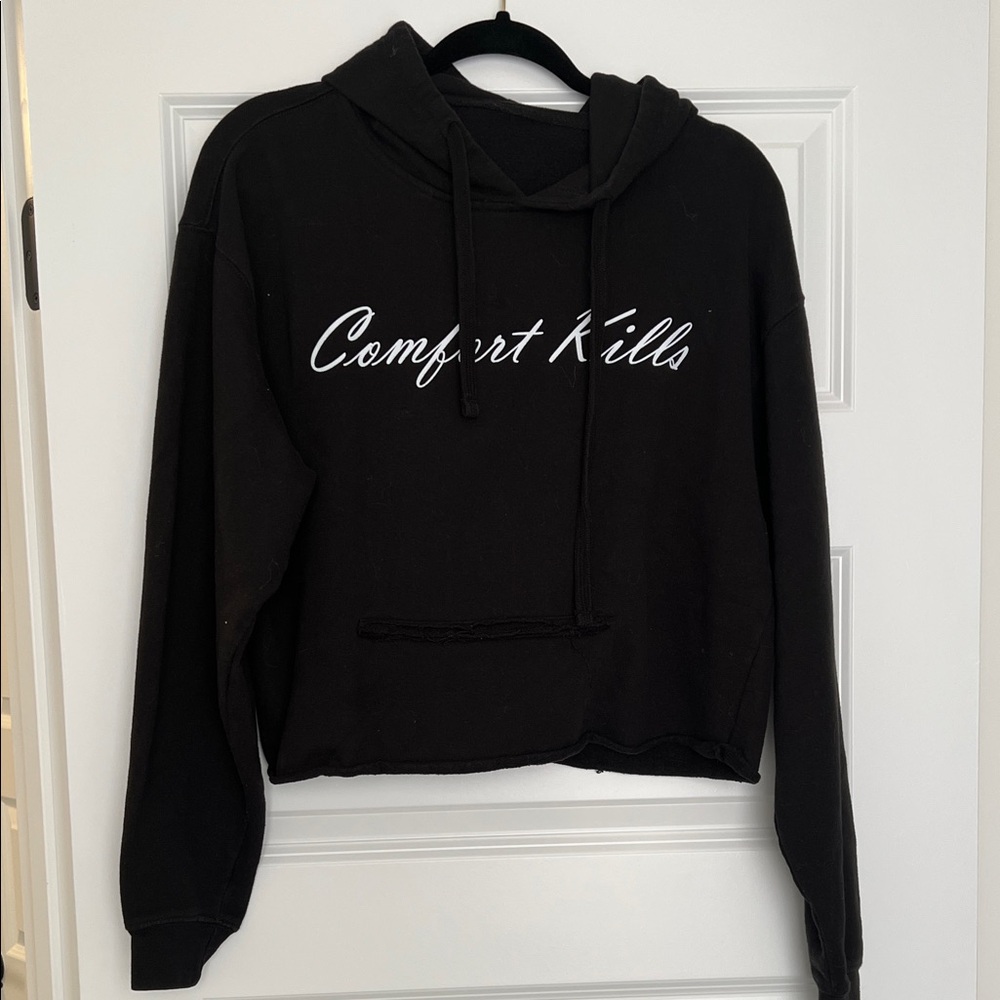 Comfort Kills Black Cropped Hoodie